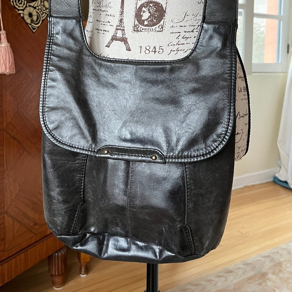 Hobo Crossbody Distressed Black Leather Bag